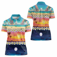 Hawaii Beach Landscape Time-Lapse Women Polo Shirt Tropical Plumeria Flowers LT01 - Polynesian Pride
