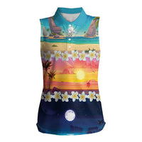 Hawaii Beach Landscape Time-Lapse Women Sleeveless Polo Shirt Tropical Plumeria Flowers LT01 Female Multicolor - Polynesian Pride