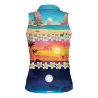 Hawaii Beach Landscape Time-Lapse Women Sleeveless Polo Shirt Tropical Plumeria Flowers LT01 - Polynesian Pride
