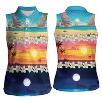 Hawaii Beach Landscape Time-Lapse Women Sleeveless Polo Shirt Tropical Plumeria Flowers LT01 - Polynesian Pride
