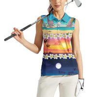 Hawaii Beach Landscape Time-Lapse Women Sleeveless Polo Shirt Tropical Plumeria Flowers LT01 - Polynesian Pride