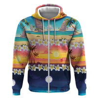Hawaii Beach Landscape Time-Lapse Zip Hoodie Tropical Plumeria Flowers LT01 Zip Hoodie Multicolor - Polynesian Pride