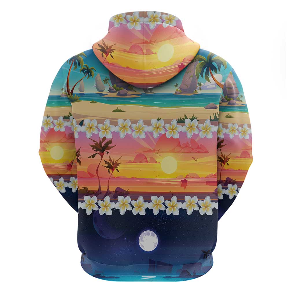Hawaii Beach Landscape Time-Lapse Zip Hoodie Tropical Plumeria Flowers LT01 - Polynesian Pride