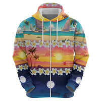 Hawaii Beach Landscape Time-Lapse Zip Hoodie Tropical Plumeria Flowers LT01 - Polynesian Pride