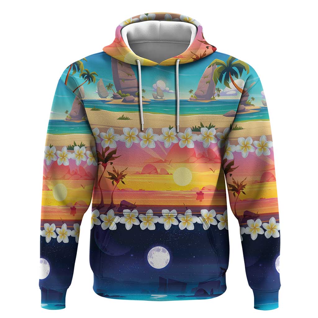 Hawaii Beach Landscape Time-Lapse Zip Hoodie Tropical Plumeria Flowers LT01 Pullover Hoodie Multicolor - Polynesian Pride