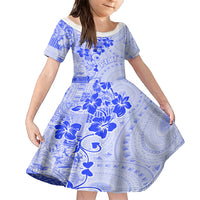Fiji Masi With Hibiscus Tapa Tribal Family Matching Short Sleeve Bodycon Dress and Hawaiian Shirt Blue Pastel LT01 Daughter's Dress Blue - Polynesian Pride