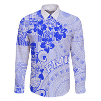 Fiji Masi With Hibiscus Tapa Tribal Family Matching Summer Maxi Dress and Hawaiian Shirt Blue Pastel LT01 Dad's Shirt - Long Sleeve Blue - Polynesian Pride