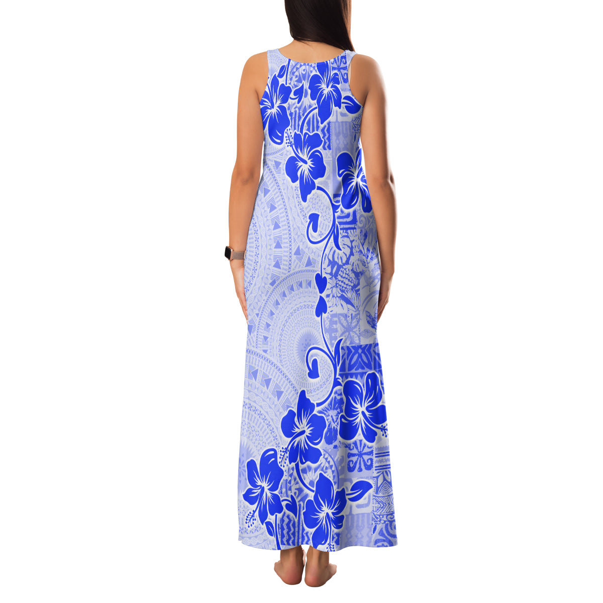 Fiji Masi With Hibiscus Tapa Tribal Family Matching Tank Maxi Dress and Hawaiian Shirt Blue Pastel LT01 - Polynesian Pride