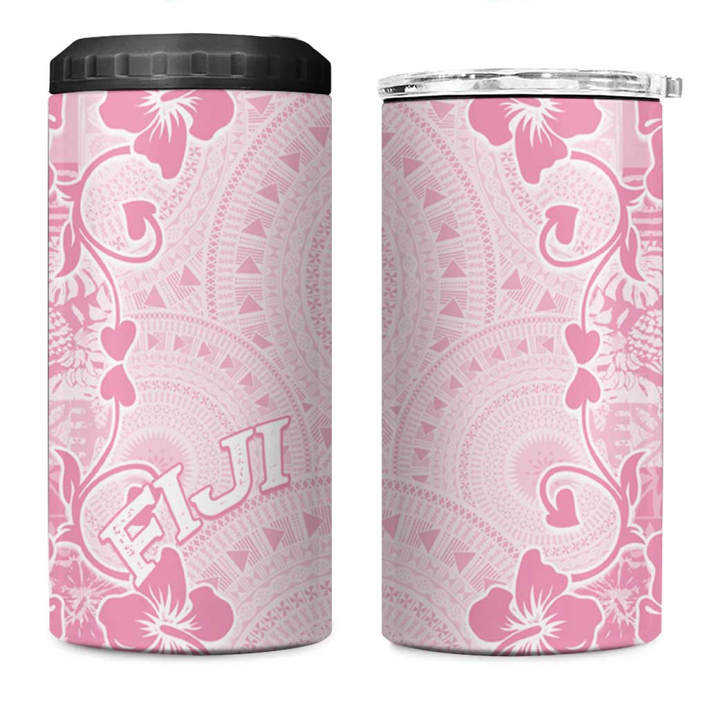 Fiji Masi With Hibiscus Tapa Tribal 4 in 1 Can Cooler Tumbler Pink Pastel LT01 One Size: 16 oz Pink - Polynesian Pride
