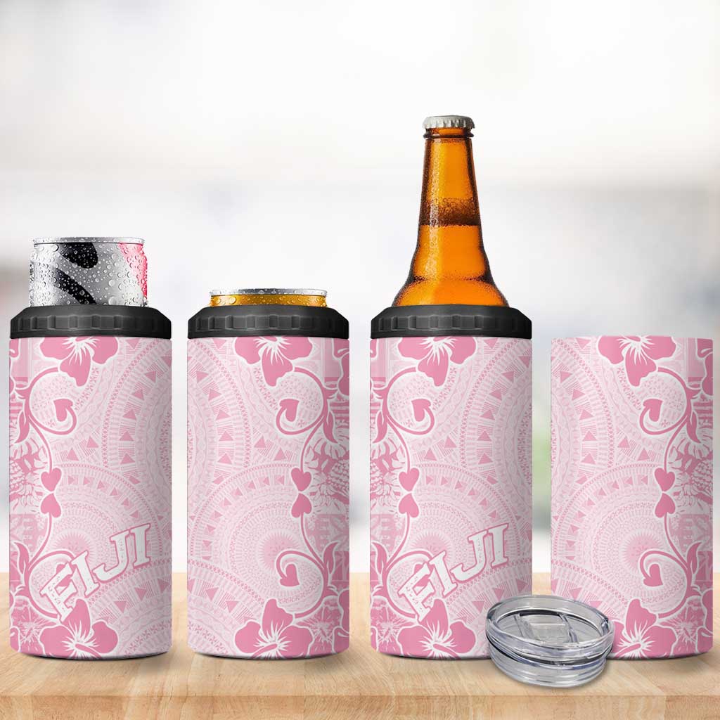 Fiji Masi With Hibiscus Tapa Tribal 4 in 1 Can Cooler Tumbler Pink Pastel LT01 - Polynesian Pride