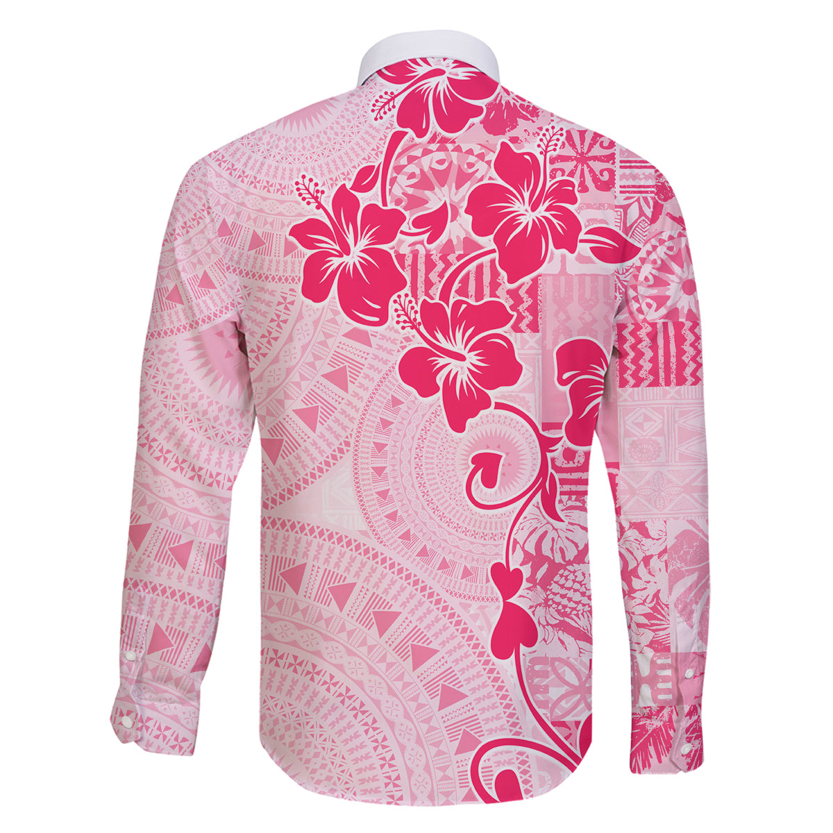 Fiji Masi With Hibiscus Tapa Tribal Family Matching Off Shoulder Short Dress and Hawaiian Shirt Pink Pastel LT01 - Polynesian Pride