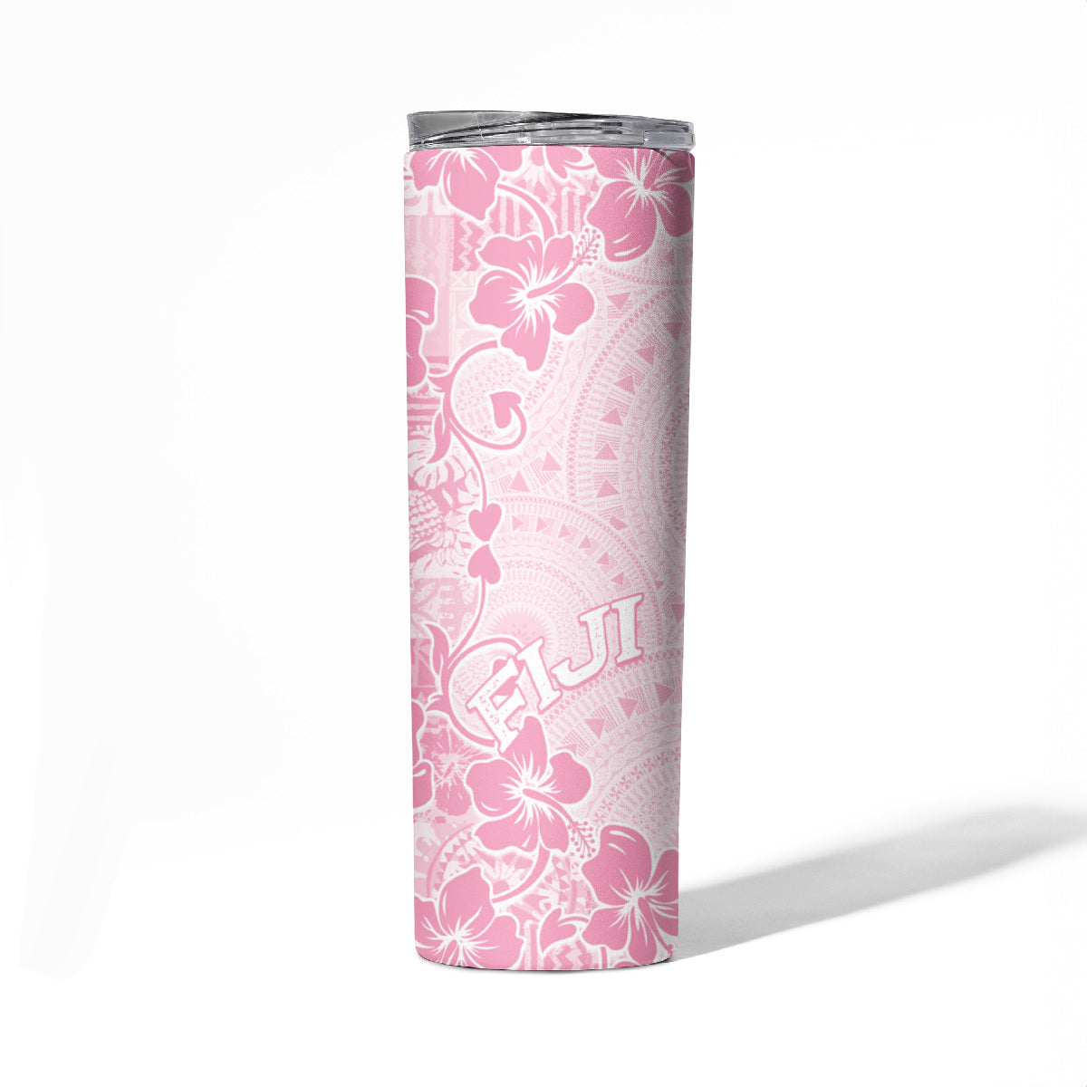 Fiji Masi With Hibiscus Tapa Tribal Skinny Tumbler Pink Pastel LT01 - Polynesian Pride