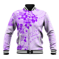 Fiji Masi With Hibiscus Tapa Tribal Baseball Jacket Purple Pastel LT01 Unisex Purple - Polynesian Pride
