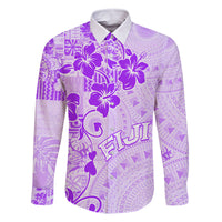 Fiji Masi With Hibiscus Tapa Tribal Family Matching Long Sleeve Bodycon Dress and Hawaiian Shirt Purple Pastel LT01 Dad's Shirt - Long Sleeve Purple - Polynesian Pride