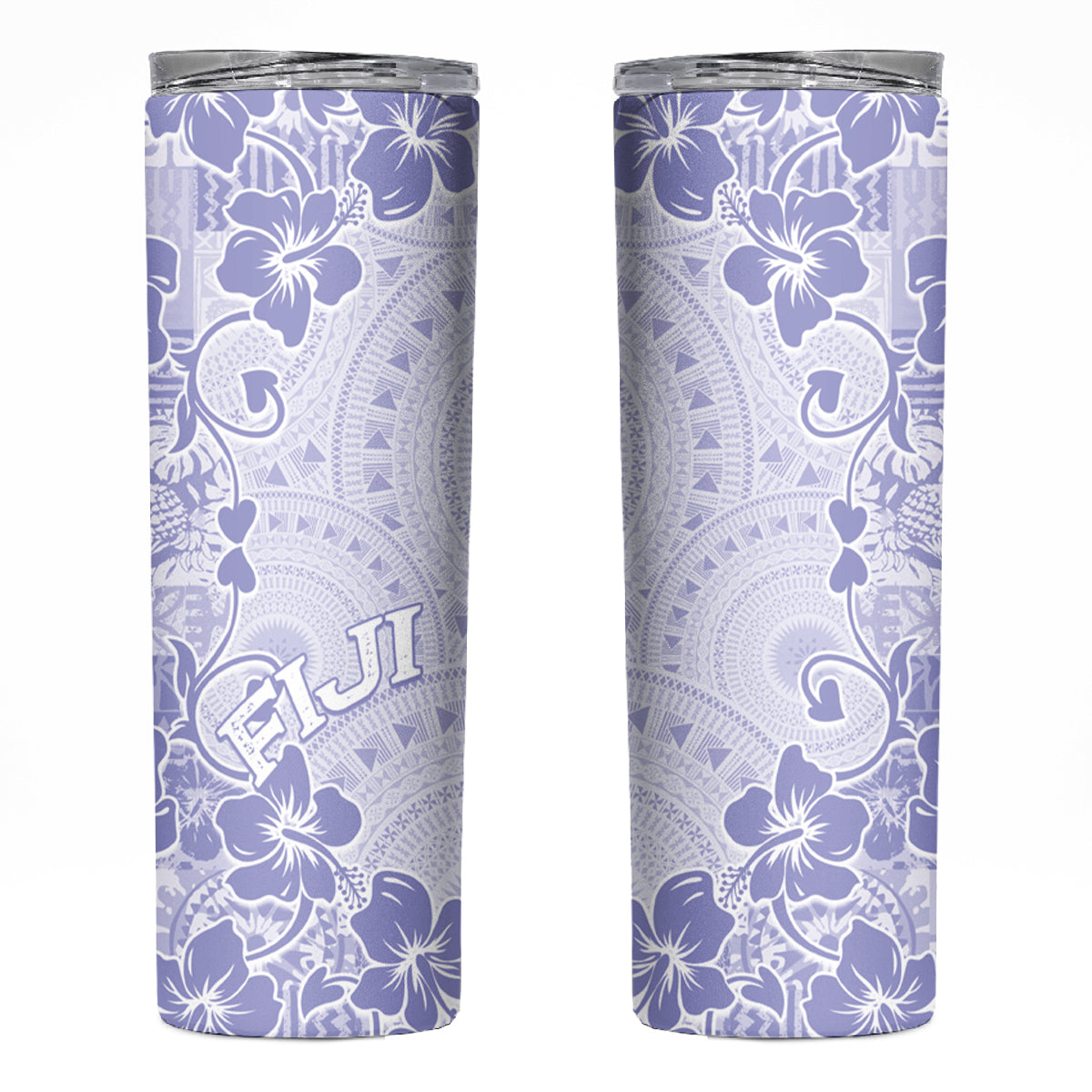 Fiji Masi With Hibiscus Tapa Tribal Skinny Tumbler Purple Pastel LT01 Purple - Polynesian Pride