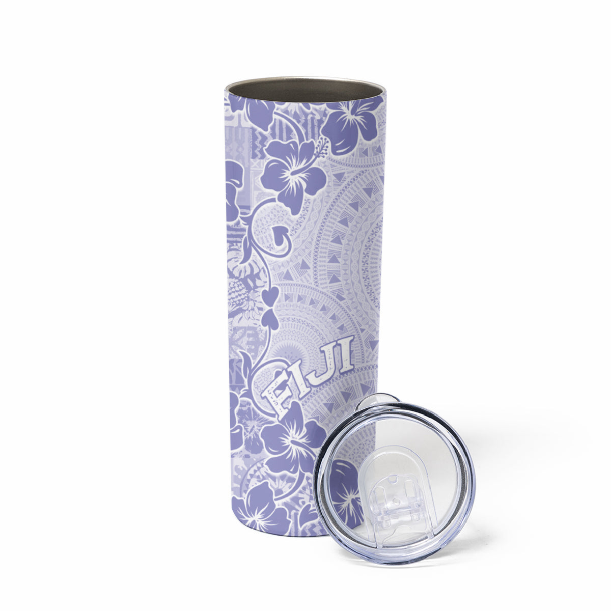 Fiji Masi With Hibiscus Tapa Tribal Skinny Tumbler Purple Pastel LT01 - Polynesian Pride