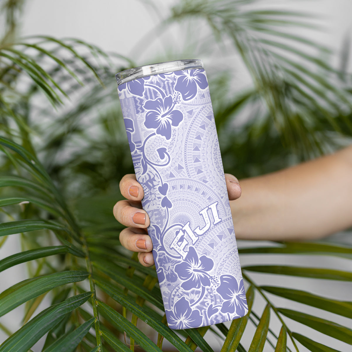 Fiji Masi With Hibiscus Tapa Tribal Skinny Tumbler Purple Pastel LT01 - Polynesian Pride