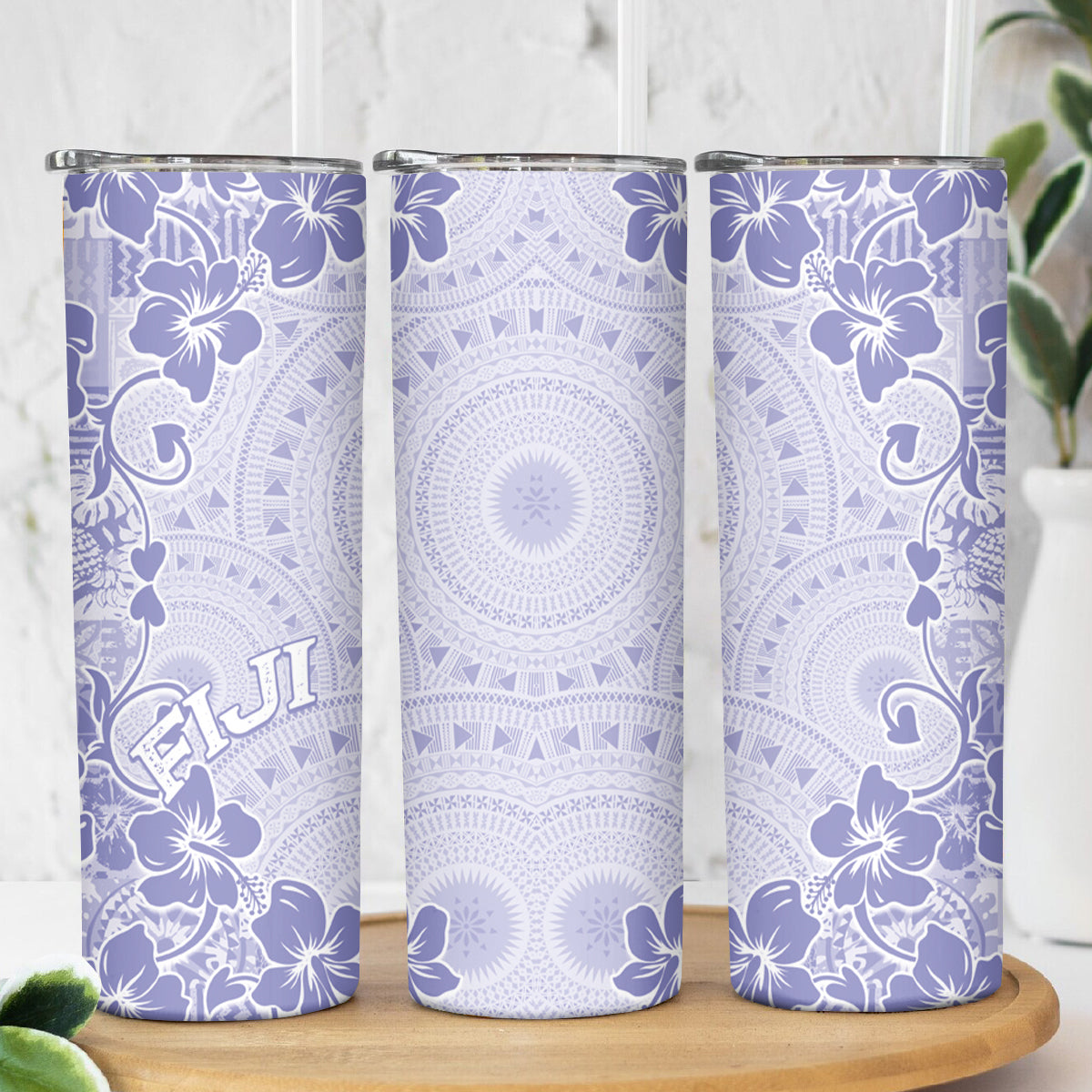 Fiji Masi With Hibiscus Tapa Tribal Skinny Tumbler Purple Pastel LT01 - Polynesian Pride