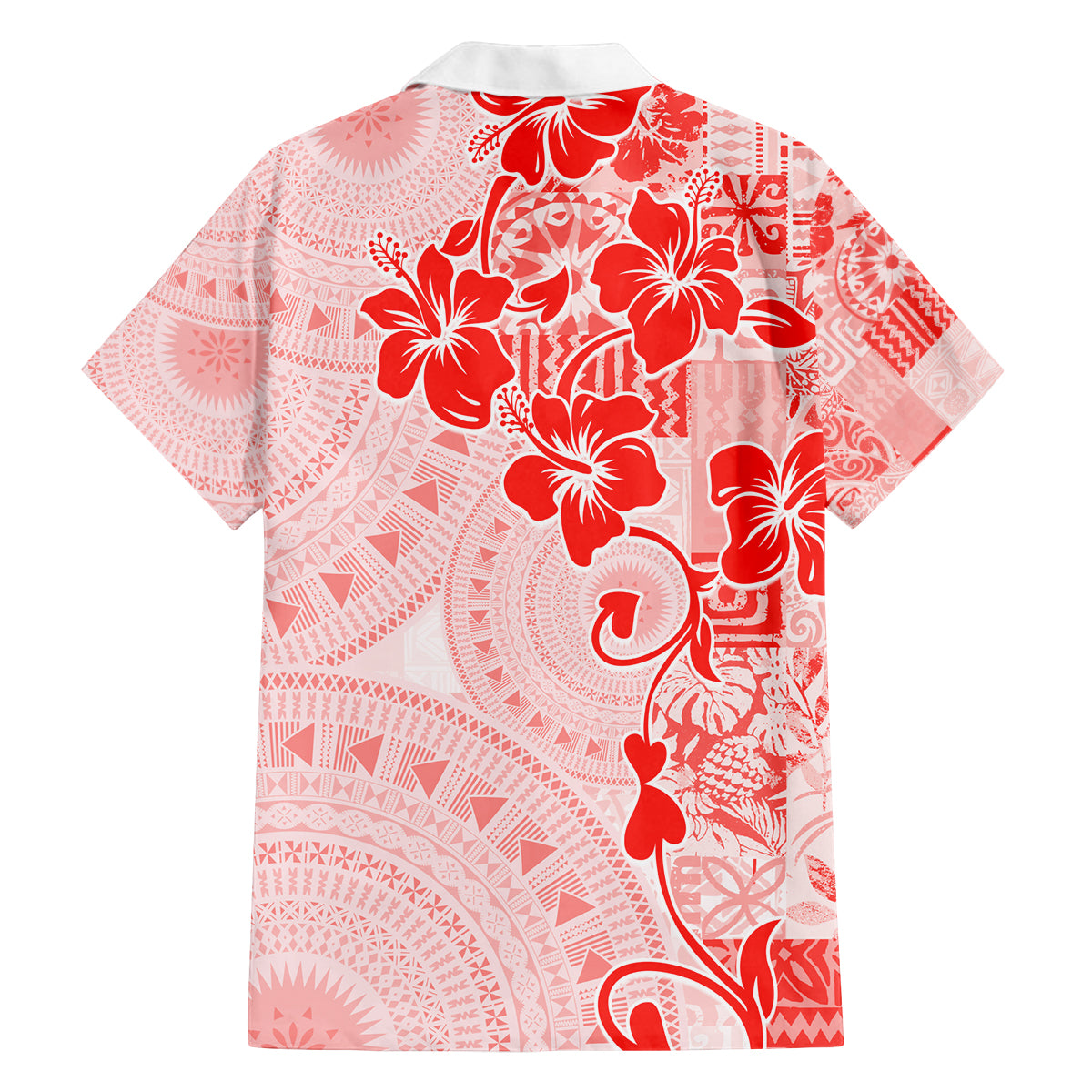 Fiji Masi With Hibiscus Tapa Tribal Family Matching Off Shoulder Short Dress and Hawaiian Shirt Red Pastel LT01 - Polynesian Pride