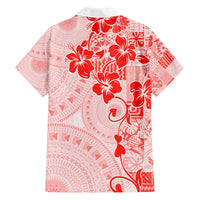 Fiji Masi With Hibiscus Tapa Tribal Family Matching Off Shoulder Short Dress and Hawaiian Shirt Red Pastel LT01 - Polynesian Pride