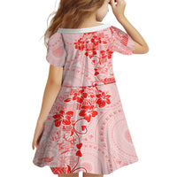 Fiji Masi With Hibiscus Tapa Tribal Family Matching Tank Maxi Dress and Hawaiian Shirt Red Pastel LT01 - Polynesian Pride