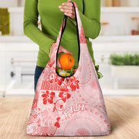 Fiji Masi With Hibiscus Tapa Tribal Grocery Bag Red Pastel