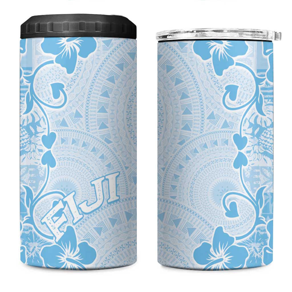 Fiji Masi With Hibiscus Tapa Tribal 4 in 1 Can Cooler Tumbler Sky Blue Pastel LT01 One Size: 16 oz Blue - Polynesian Pride