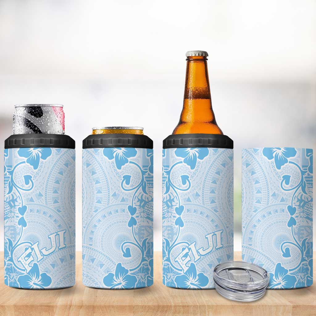 Fiji Masi With Hibiscus Tapa Tribal 4 in 1 Can Cooler Tumbler Sky Blue Pastel LT01 - Polynesian Pride