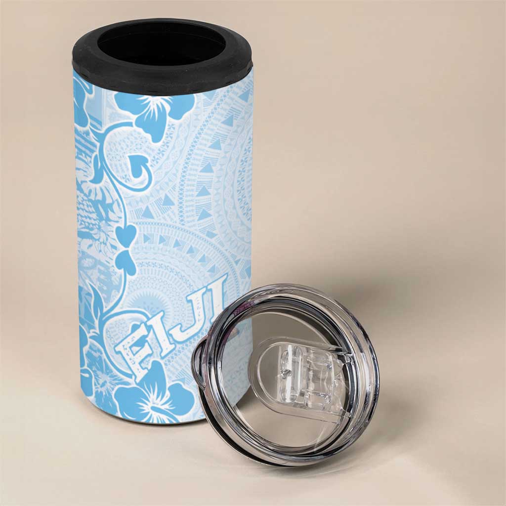 Fiji Masi With Hibiscus Tapa Tribal 4 in 1 Can Cooler Tumbler Sky Blue Pastel LT01 - Polynesian Pride