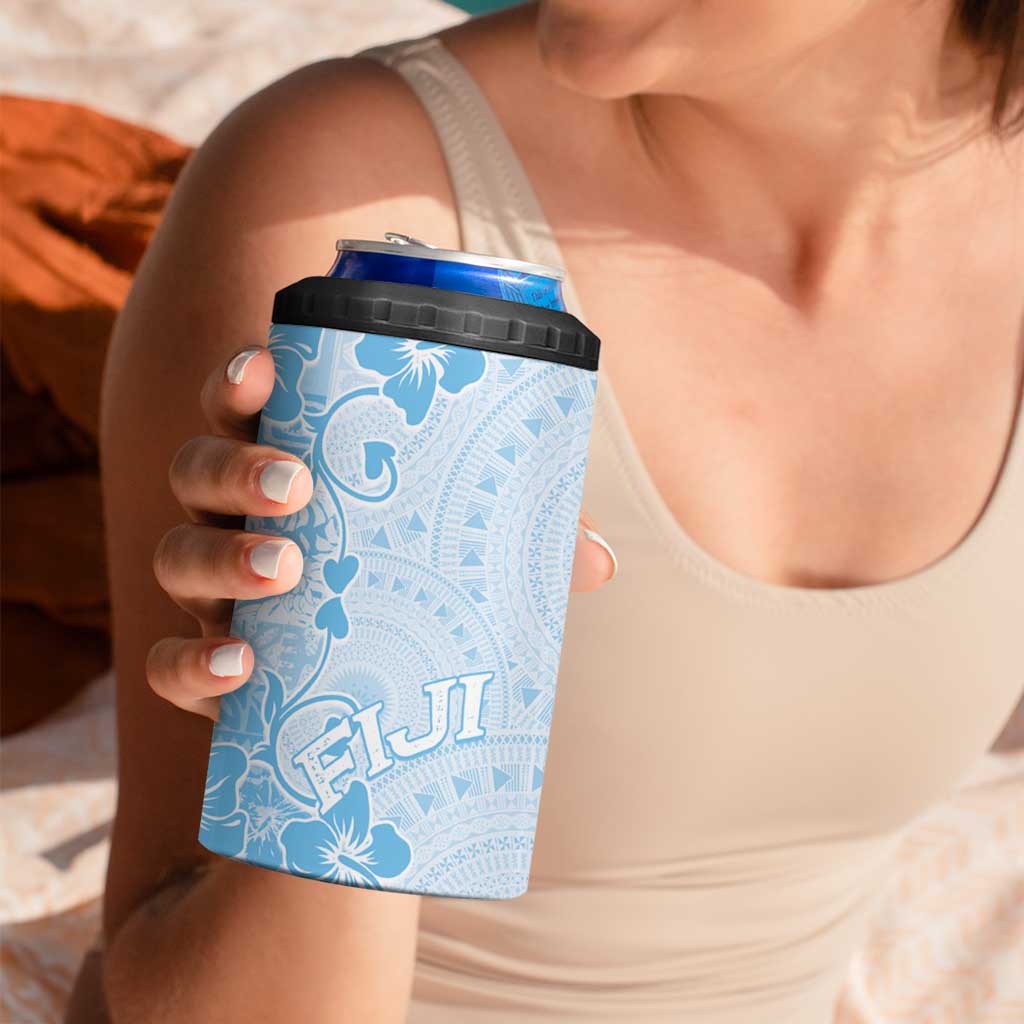 Fiji Masi With Hibiscus Tapa Tribal 4 in 1 Can Cooler Tumbler Sky Blue Pastel LT01 - Polynesian Pride