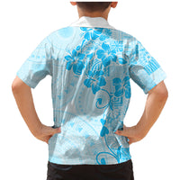 Fiji Masi With Hibiscus Tapa Tribal Family Matching Mermaid Dress and Hawaiian Shirt Sky Blue Pastel LT01 - Polynesian Pride
