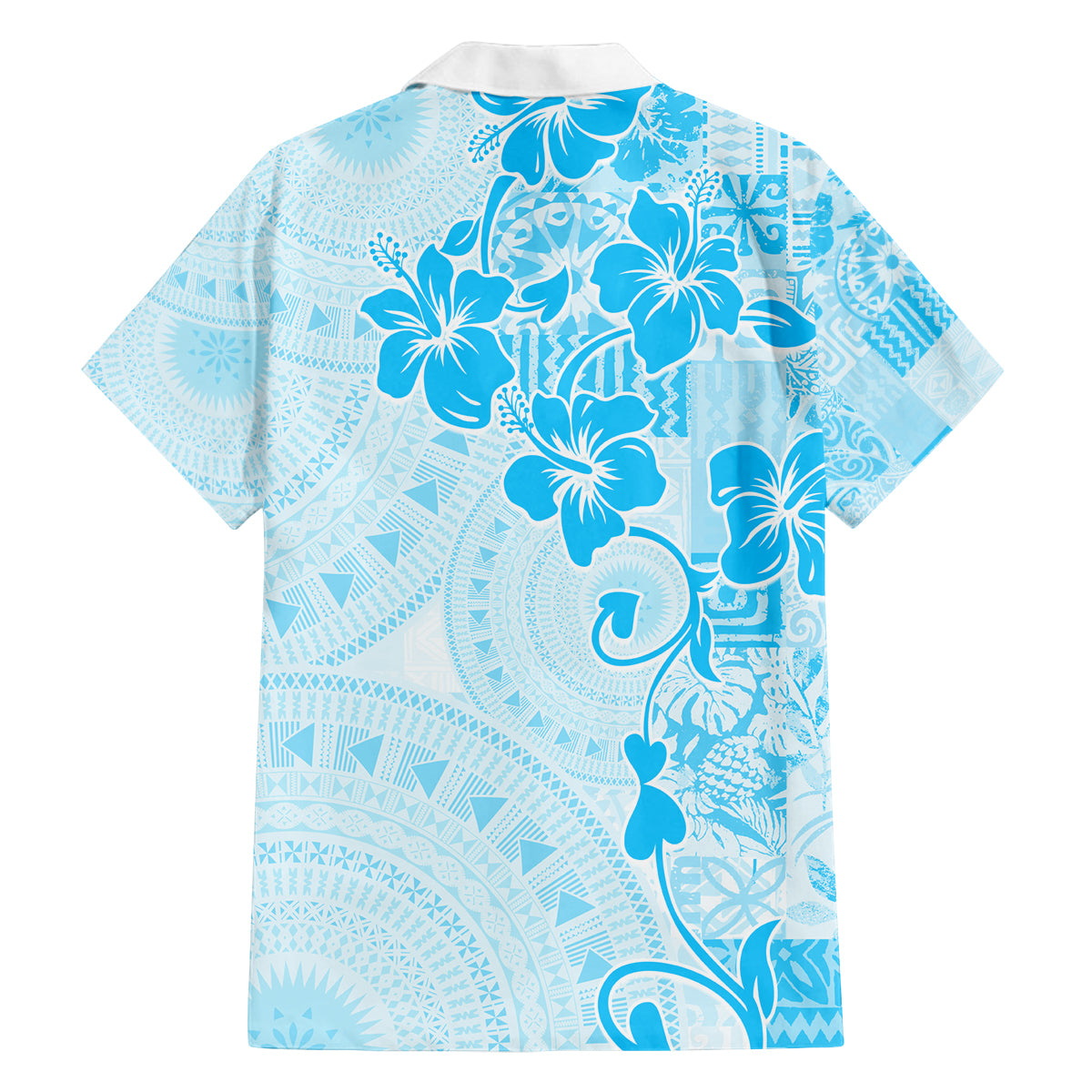 Fiji Masi With Hibiscus Tapa Tribal Family Matching Tank Maxi Dress and Hawaiian Shirt Sky Blue Pastel LT01 - Polynesian Pride