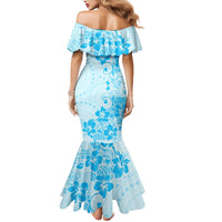 Fiji Masi With Hibiscus Tapa Tribal Mermaid Dress Sky Blue Pastel LT01 - Polynesian Pride