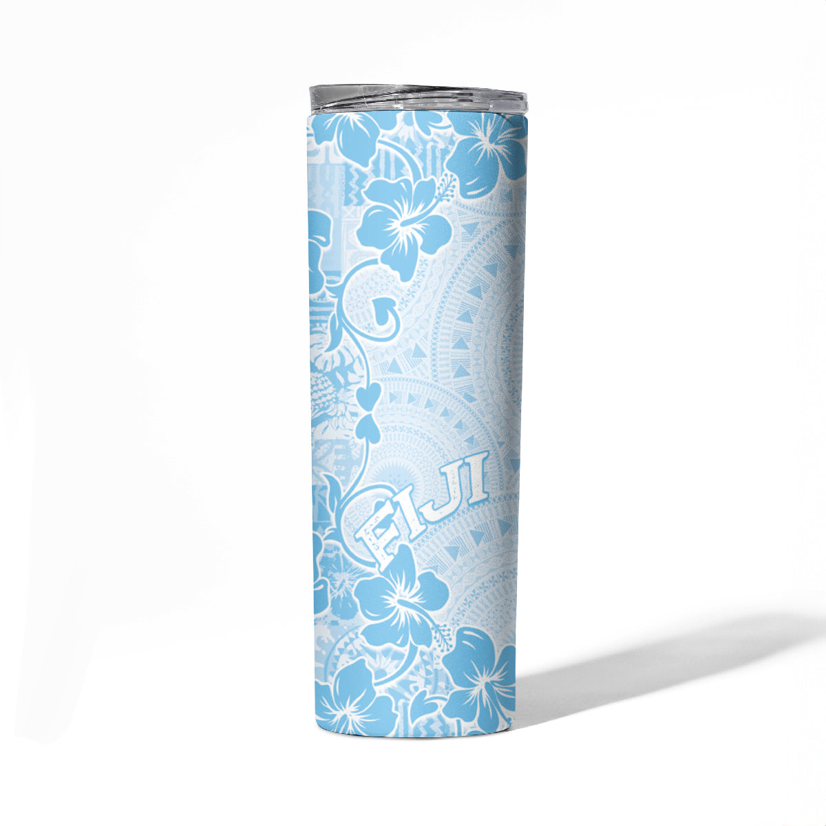 Fiji Masi With Hibiscus Tapa Tribal Skinny Tumbler Sky Blue Pastel LT01 - Polynesian Pride
