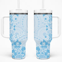Fiji Masi With Hibiscus Tapa Tribal Tumbler With Handle Sky Blue Pastel