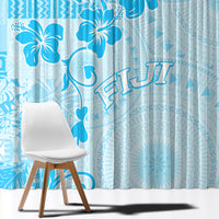 Fiji Masi With Hibiscus Tapa Tribal Window Curtain Sky Blue Pastel LT01 - Polynesian Pride