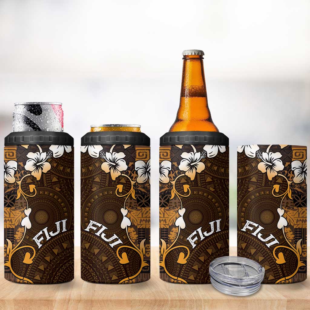 Fiji Masi 4 in 1 Can Cooler Tumbler Fijian Hibiscus Tapa Gold Version LT01 - Polynesian Pride
