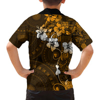 Fiji Masi With Hibiscus Tapa Tribal Family Matching Tank Maxi Dress and Hawaiian Shirt Gold Version LT01 - Polynesian Pride