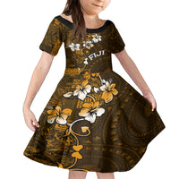 Fiji Masi With Hibiscus Tapa Tribal Family Matching Tank Maxi Dress and Hawaiian Shirt Gold Version LT01 Daughter's Dress Gold - Polynesian Pride