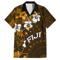 Fiji Masi With Hibiscus Tapa Tribal Family Matching Tank Maxi Dress and Hawaiian Shirt Gold Version LT01 Dad's Shirt - Short Sleeve Gold - Polynesian Pride