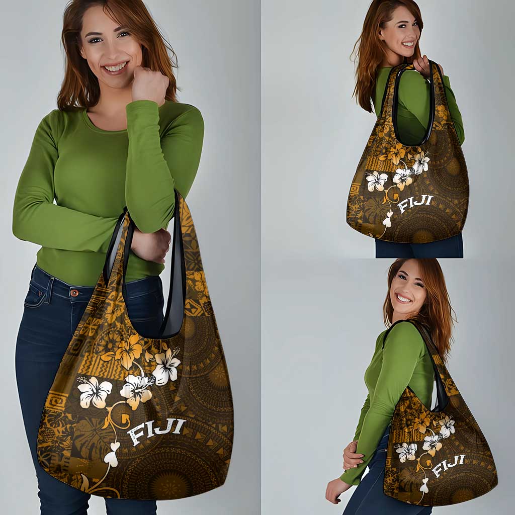 Fiji Masi With Hibiscus Tapa Tribal Grocery Bag Gold Version