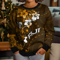 Fiji Masi With Hibiscus Tapa Tribal Kid Ugly Christmas Sweater Gold Version LT01 - Polynesian Pride