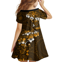 Fiji Masi With Hibiscus Tapa Tribal Kid Short Sleeve Dress Gold Version LT01 - Polynesian Pride