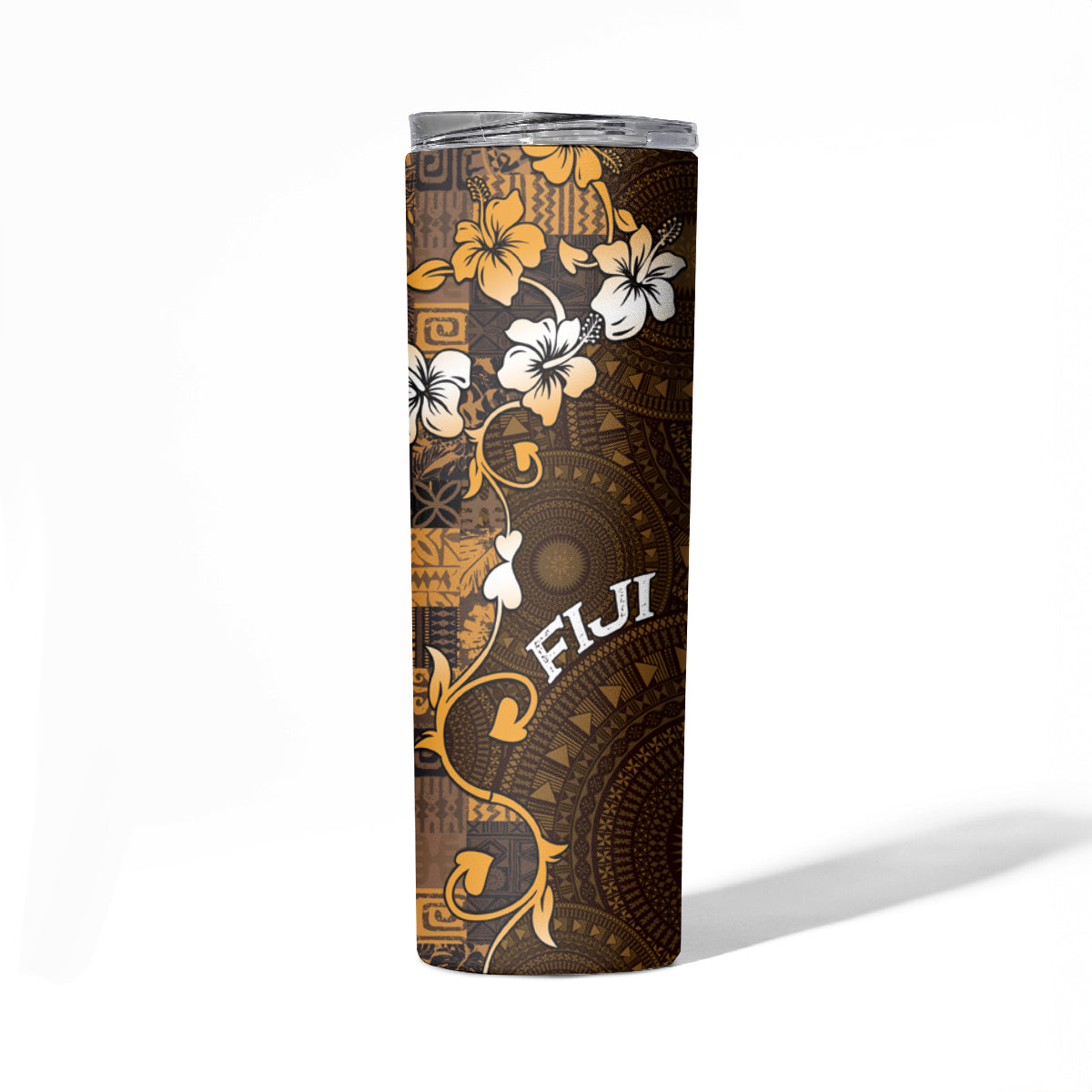 Fiji Masi Skinny Tumbler Fijian Hibiscus Tapa Gold Version LT01 - Polynesian Pride