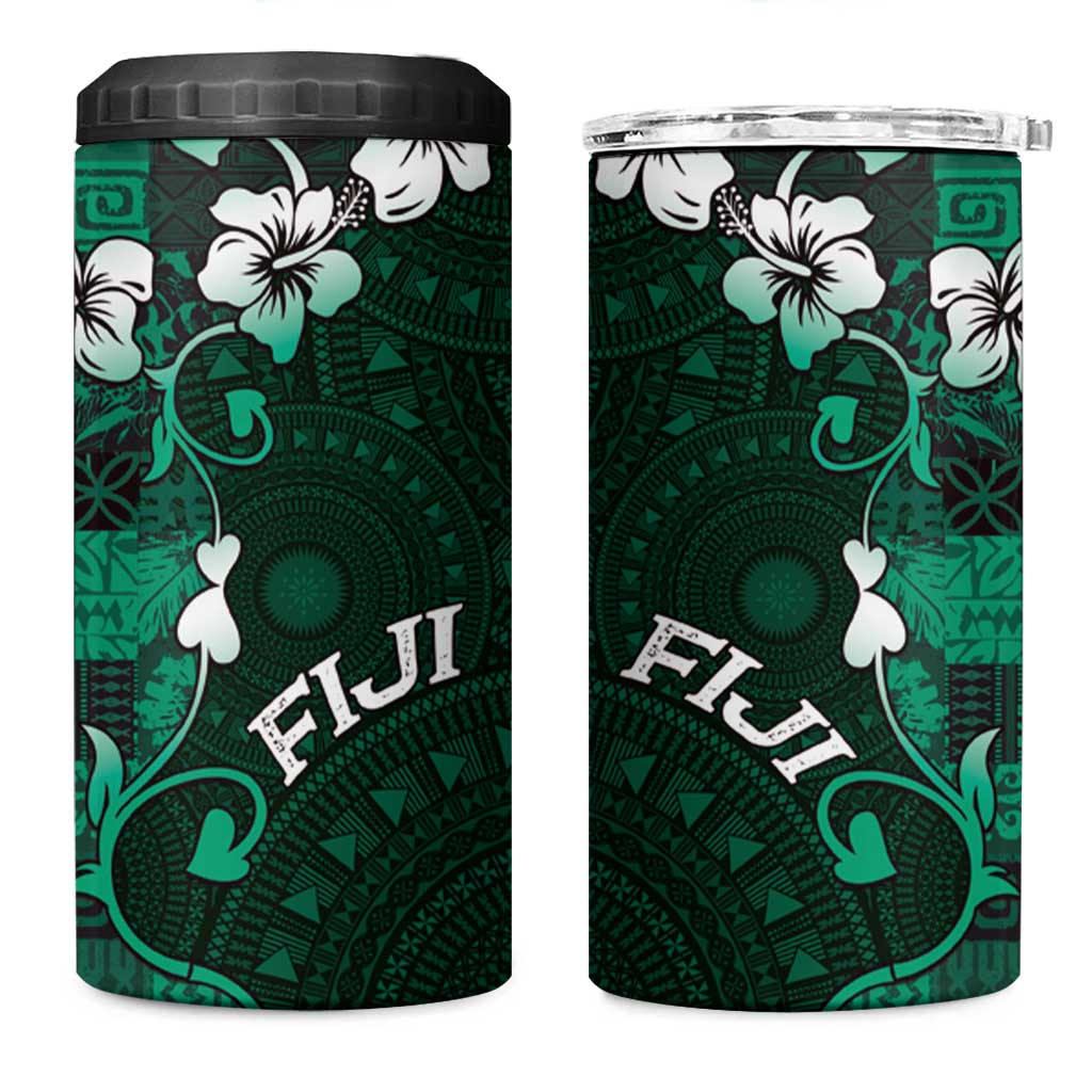 Fiji Masi 4 in 1 Can Cooler Tumbler Fijian Hibiscus Tapa Green Version LT01 One Size: 16 oz Green - Polynesian Pride