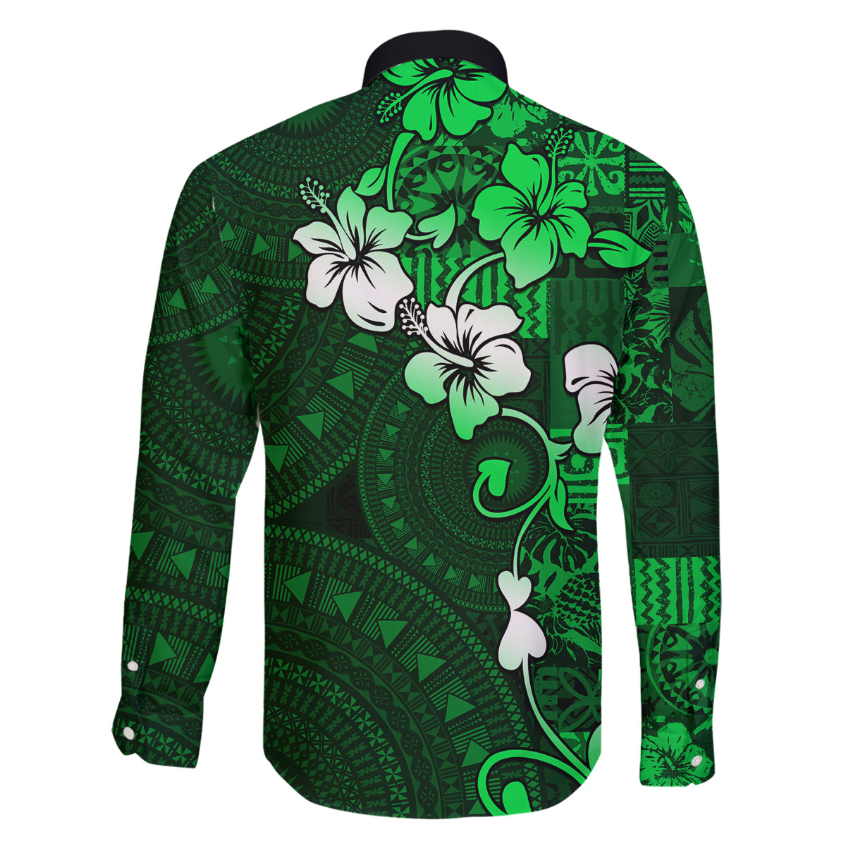 Fiji Masi Family Matching Tank Maxi Dress and Hawaiian Shirt Fijian Hibiscus Tapa Green Version LT01 - Polynesian Pride