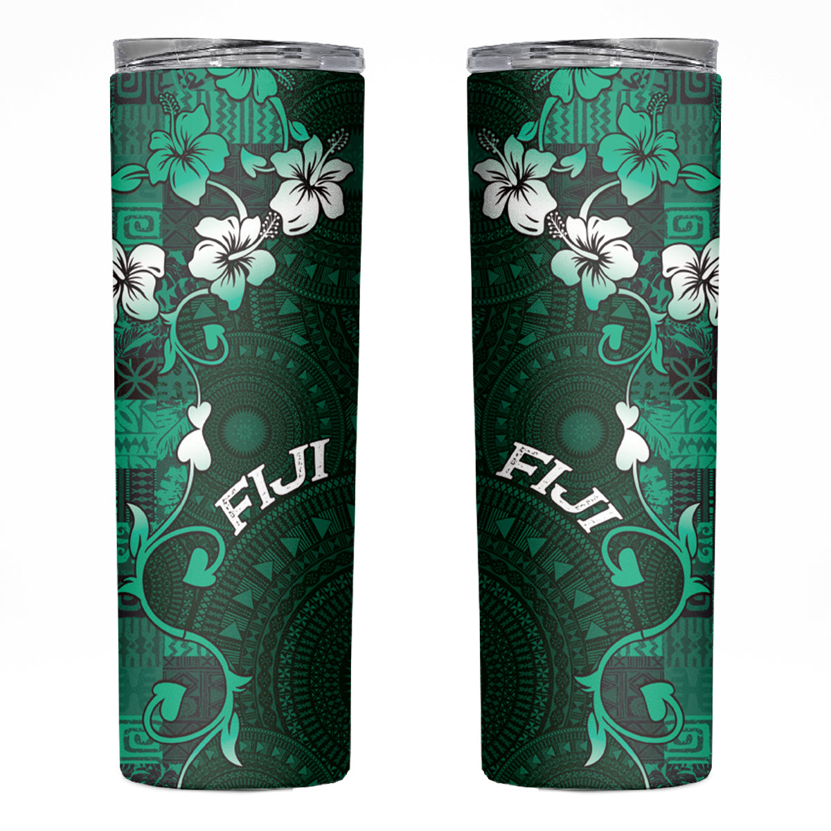 Fiji Masi Skinny Tumbler Fijian Hibiscus Tapa Green Version LT01 Green - Polynesian Pride