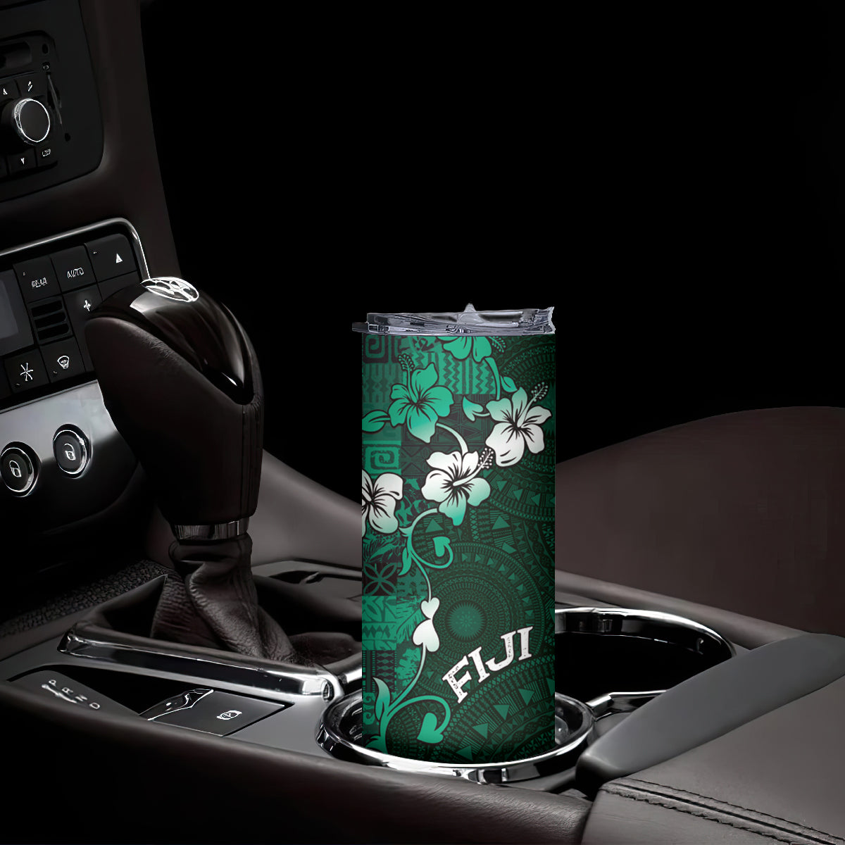 Fiji Masi Skinny Tumbler Fijian Hibiscus Tapa Green Version LT01 - Polynesian Pride