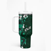 Fiji Masi Tumbler With Handle Fijian Hibiscus Tapa Green Version