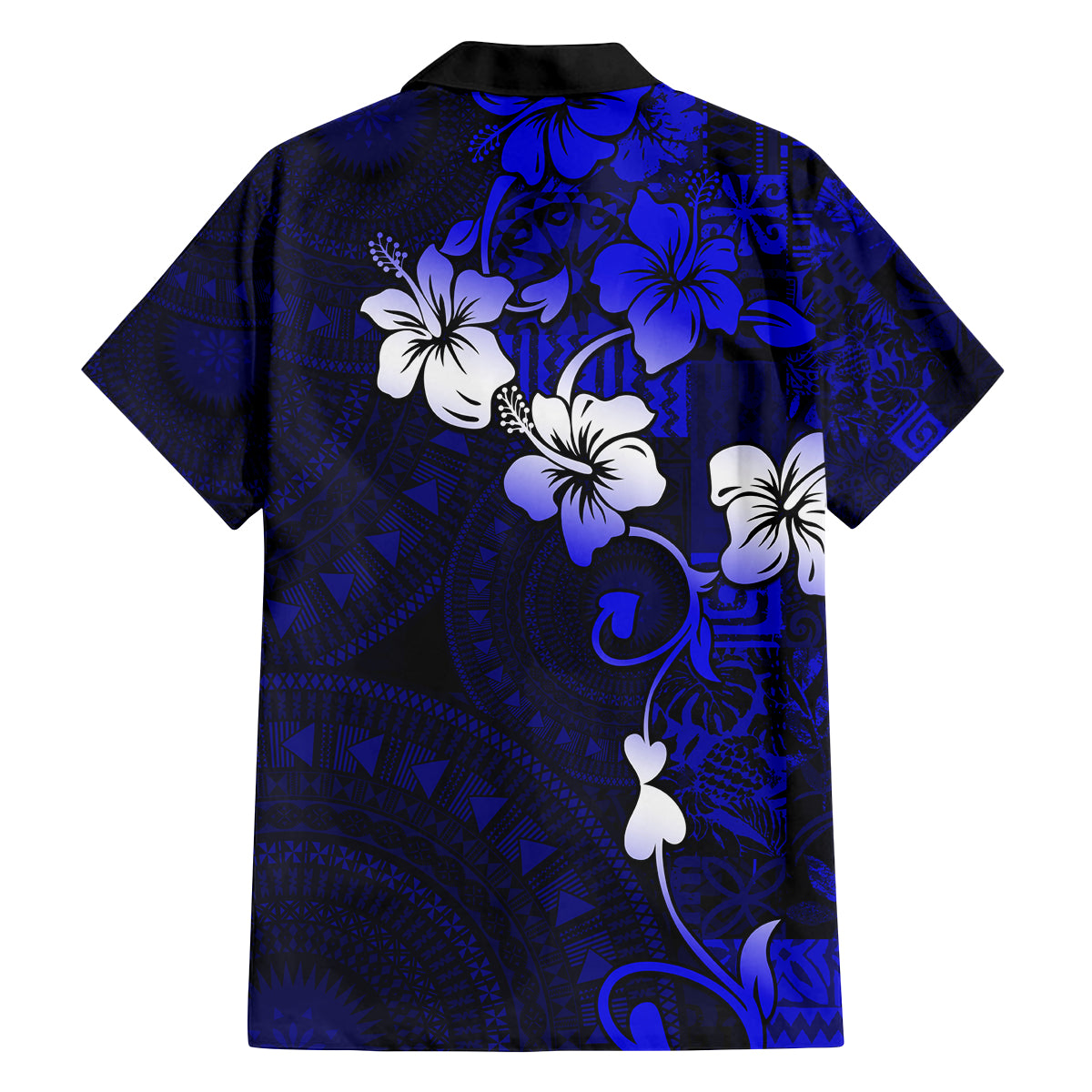 Fiji Masi Family Matching Tank Maxi Dress and Hawaiian Shirt Fijian Hibiscus Navy Blue Gold Version LT01 - Polynesian Pride